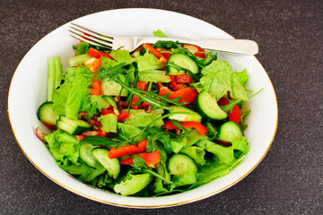 Lettuce with Arugula Cucumber sweet pepper red onion and balsami