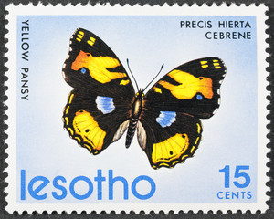 Naklejka premium LESOTHO - CIRCA 1978: A stamp printed in Lesotho showing butterfly circa 1978