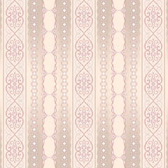 Filigree decorative seamless pink border on beige.
