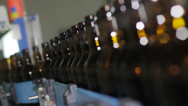 Technological line for bottling of beer in brewery.