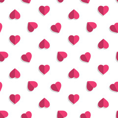 Vector seamless pink hearts pattern in flat style isolated on a white background