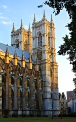 Fototapeta premium View towards the towers of Westminster Abbey at dusk, London, England
