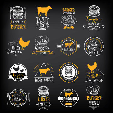 Burger menu restaurant badges. Fast food design template.