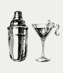 Foto op Plexiglas Sketch Cosmopolitan Cocktails and Shaker Vector Hand Drawn Illustration © martstudio