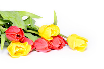 Bouquet of red and yellow tulips - obrazy, fototapety, plakaty