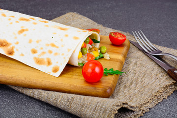 Burrito, Shawarma Lavash with Chicken and Vegetables