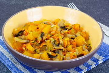 Baked Pumpkin with Mushrooms and Vegetables. Vegetarian Food