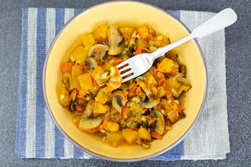 Baked Pumpkin with Mushrooms and Vegetables. Vegetarian Food