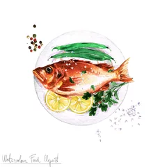 Küchenrückwand glas motiv Aquarell Essen Clipart - Fisch © nataliahubbert