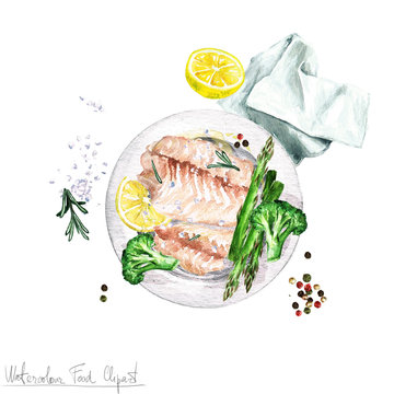 Watercolor Food Clipart - Fish