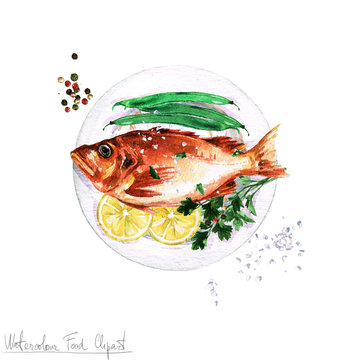 Watercolor Food Clipart - Fish