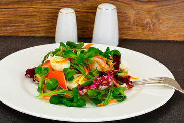 Frise Corn Salad with Chicory, Escarole, Crab Sticks and Quail E