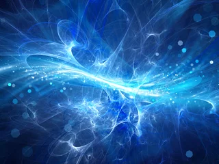 Foto op Plexiglas Blue glowing high energy plasma field in space © sakkmesterke