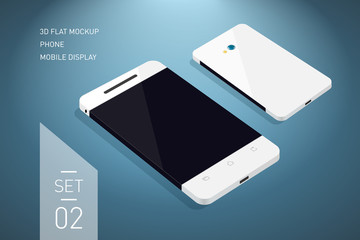 Minimalistic 3d isometric flat illustration of mobile phone. perspective view. Mockup generic smartphone. Template for infographics or presentation UI design.