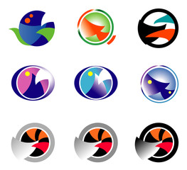Set 9 multi-colored logos on the basis of a circle.