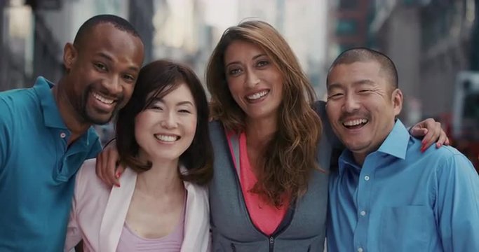 Slow Motion Portrait of group multi-ethnic diverse happy people