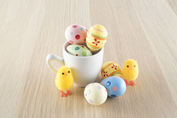 Easter, small chick and eggs