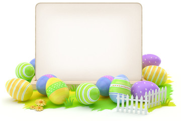 Easter eggs and blank card - obrazy, fototapety, plakaty