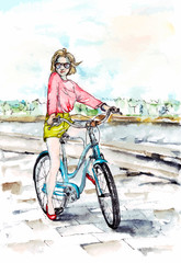 Girl riding a bicycle