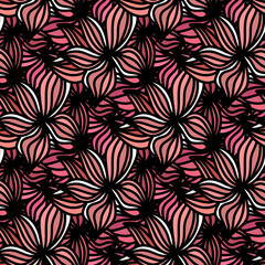Vector seamless background with cherry or plum blossoms. Vivid pink floral pattern