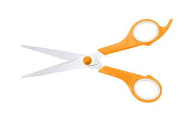 Orange scissors isolated on a white background