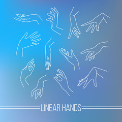 Set of vector icons of linear mapping graceful female hands 