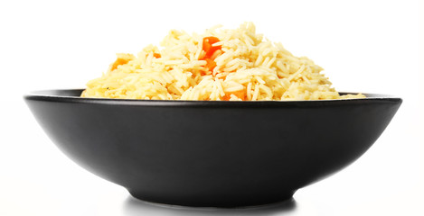 Dish of vegetarian rice isolated on white