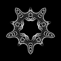 Vector monochrome flower mandala on a contrasting background. Big snowflake