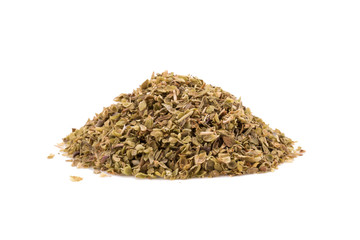 Dried oregano leaves on a white background