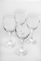 Wineglasses on white table closeup