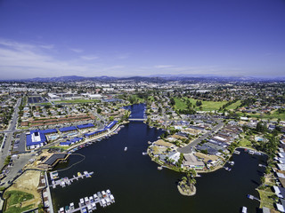 Lake San Marcos, San Marcos, California, USA. This is an aerial 8 image panoramic. San Marcos is in North County San Diego. 