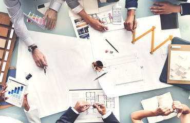 Business People Planning Blueprint Architecture Concept