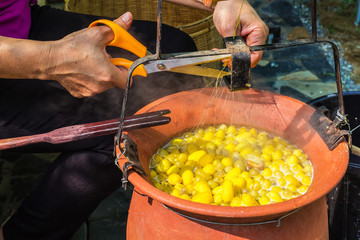 A photo of a Boiled cocoons, A part of silk process