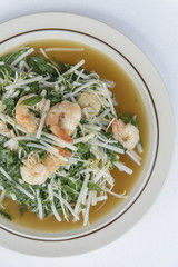 Thai healthy food stir-fried vegetable(spinach) with shrimp