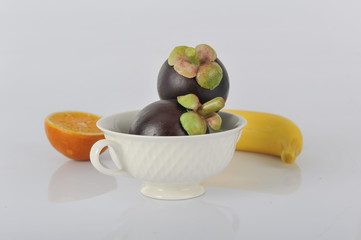 tropical and thai fresh fruits on white background