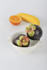 tropical and thai fresh fruits on white background