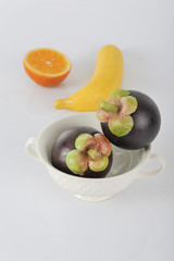 tropical and thai fresh fruits on white background