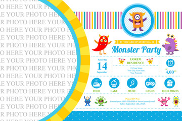 Cute Monster Invitation Birthday Card
