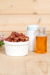 Tiger peanut in bowl on wood table