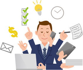 ビジネスマン　パソコン　マルチタスク