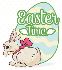 Giant Easter Egg with Cute Bunny, Vector Illustration