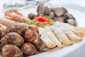 Seafood mix roasted included squid,spotted babylon, cockle and prawn