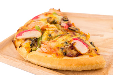 Seafood pizza on white isolated background