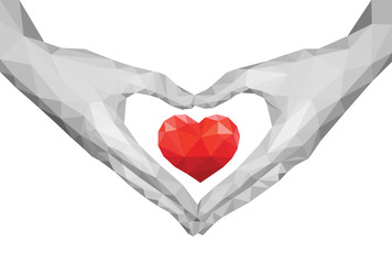 heart shaped polygonal hands holding heart monochrome