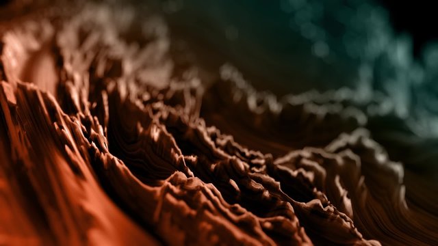 Animated abstract 3D fractal waves of particles, defocused bokeh seamless loop