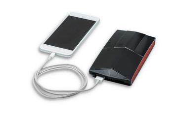 White smart phone charger with power bank (battery bank)
