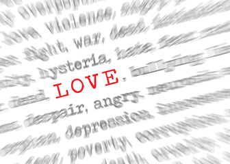 Blured text zoom effect with focus on Love