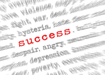 Blured text zoom effect with focus on success