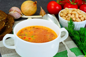 Sicilian Tomato Soup with White Beans. National Italian Cuisine