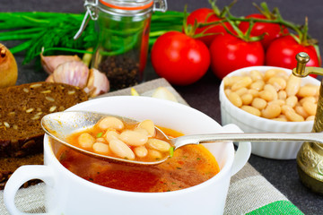 Sicilian Tomato Soup with White Beans. National Italian Cuisine
